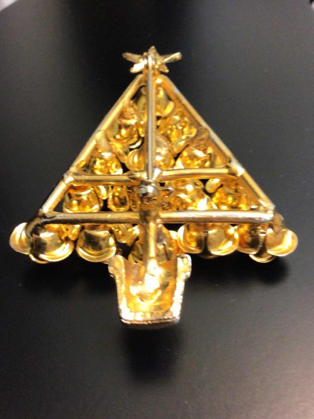 Mid-century CHRISTMAS TREE OF ROSES Brooch/Pin Gold-tone Large - Picture 8 of 15
